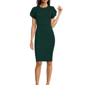 Calvin Klein Short Petal Sleeve Round Neck Crepe Sheath Dress